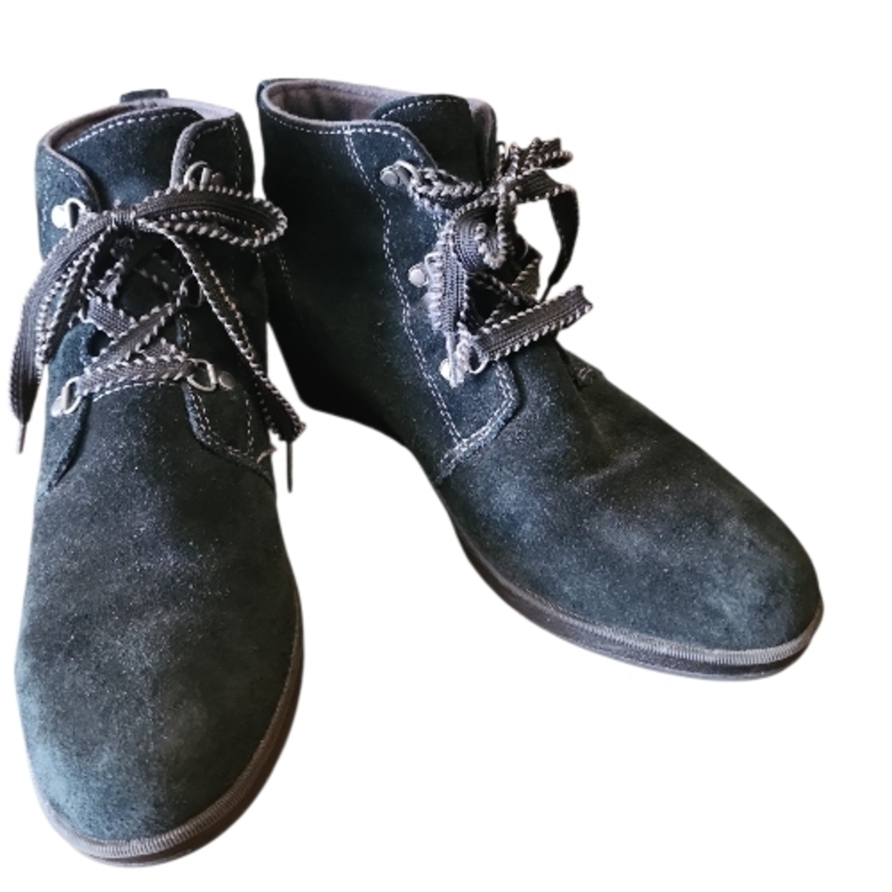 EDDIE BAUER | Black Wedge Evanesce Suede Gorpcore Outdoor Lace Ankle Boots | 9.5